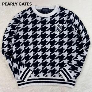 1円〜 PEARLY GATES パーリーゲイツ 千鳥柄 総柄 ウール アクリル ニット セーター サイズ4