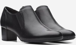 送料無料 Clarks 24cm パンプス ブラック レザー ヒール サイドゴア ローファー オフィス ヒール ドレス フォーマル スニーカー RRR212