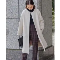 【美品】グリーンレーベルリラクシング  カシミヤ混 ノーカラーコート