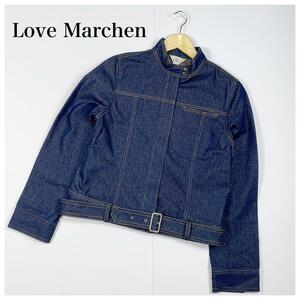 Love Marchen ラブメルヘン デニムノーカラージャケット L JW165 長袖 レディース 女の子 春 インディゴブルー デニムラジャケット ベルト 