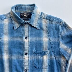 RRL “Indigo Plaid Work Shirt” XS インディゴ オンブレ チェック ワーク シャツ Ralph Lauren ヴィンテージ