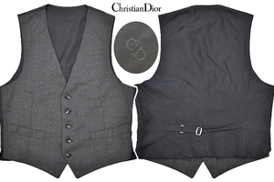 Y-7279★送料無料★美品★Christian Dior クリスチャン ディオール★正規品 メンズ男性 グレー ウール ベスト ジレ 95-85-170cm M