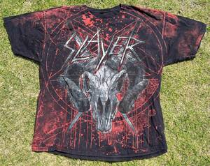 ビンテージ SLAYER スレイヤー　総柄Tシャツ◆XL相当◆2000年初頭◆ロックバンドTシャツ◆ヘヴィメタル◆USA購入