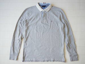 ☆送料無料☆ TOMMY HILFIGER トミーヒルフィガー 古着 長袖 ロゴ ラグビーシャツ ポロシャツ メンズ XL グレー トップス 中古 即決