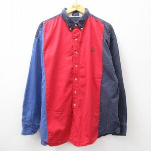 XL/古着 ラルフローレン チャップス 長袖 ブランド シャツ メンズ 80s ワンポイントロゴ 大きいサイズ マルチカラー コットン ボタンダウン