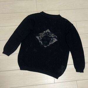 VERSACE ヴェルサーチ BIG メデューサ 刺繍ロゴ ニット セーター L イタリア製 サマーセーター メンズ