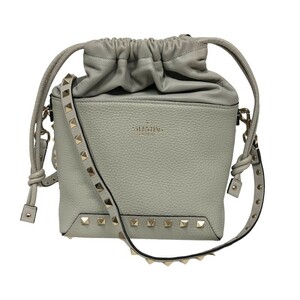 ヴァレンティノ VALENTINO ロックスタッズバケット ショルダーバッグ UW2B0E96VSF グレー レザー ショルダーバッグ レディース 中古