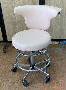 オカムラ　ナースチェア　医療椅子　回転椅子　ピンク　病院　PUレザー　ハイチェア　H59～69㎝