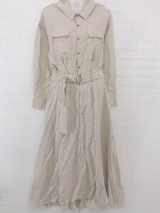 ◇ ◎ natural couture NICE CLAUP ウエストベルト付 長袖 ロング ワンピース サイズF ベージュ系 レディース P