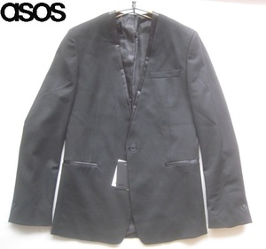 新品!!エイソス ASOS*ストレッチポリウール ノーカラー1つボタンジャケット 38 実寸M 黒 ブラック タグ付き