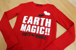 4023★EARTHMAGIC/アースマジック 裏毛ロゴプリント長袖スウェットトップス レッド 160cm キッズ 子供服 女の子用 長袖 USED ★