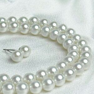 花珠貝パールネックレスピアスセット　8mm 42cm ホワイトl系jewelry パール pearl