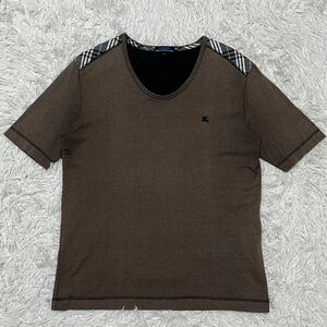 「1円」BURBERRY BLUE LABEL バーバリーブルーレーベル 半袖 Tシャツ ブラウン　肩ノバチェック　ホース刺繍　Lサイズ