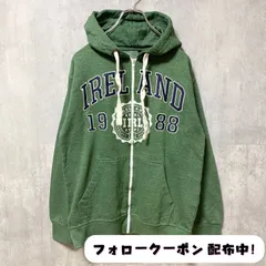 古着 used　IRELAND　1988　長袖フルジップパーカー　スウェット　ワッペン　刺繍　緑　グリーン