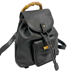 24-2857 【良品】 003・17015・0030 バンブー リュックサック バックパック デイパック 黒 ブラック 小型 オールレザー レディース