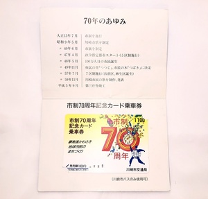 【 市制７０周年記念カード乗車券 】　川崎市バス　未使用　１１００円分　川崎市交通局　　M1124I