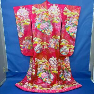 色打掛 ■鳥居ユキ■ 着物 豪華 花嫁衣裳 花柄 身丈約192cm 松 梅 刺繍 打掛 婚礼 和装 衣装 挙式 前撮り ブライダル 結婚式 