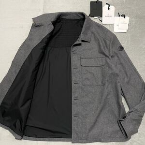 未使用タグ付!2XL★MONCLER CAMICIA モンクレール シャツ ジャケット ブルゾン カシミヤ 牛革 レザー ロゴ ワッペン 現行 24AW 定価32万 3L