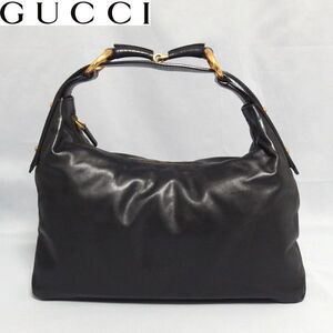 ★GUCCI ホースビット レザー ワンショルダー ハンドバッグ 115867 黒 ゴールド グッチ★