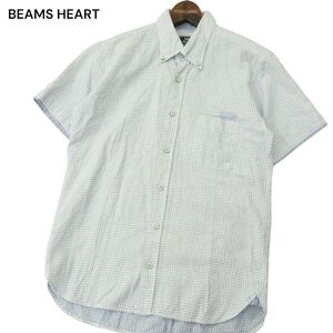 BEAMS HEART ビームス ハート 春夏 刺し子★ 総柄 半袖 ボタンダウン シャツ Sz.M　メンズ　A4T07070_6#A