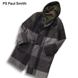 19AW★ PS Paul Smith ポールスミス 秋冬 ビッグ チェック ウール ダッフルコート Sz.S　メンズ グレー 定価6万　I4T03557_A#N