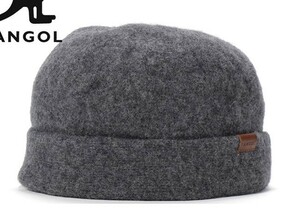 2019 KANGOL WATCH CAP『REEFER CUFF』折り返し（糸止め） WOOL100％ FLANNEL（GRAY） KANGOLロゴ革パッチ付き※未試着/未使用/タグ付き