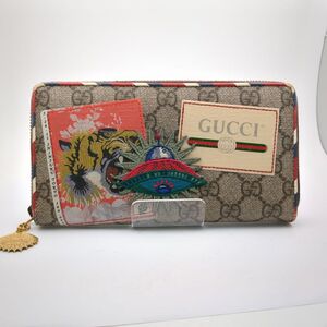 グッチ クーリエ GGスプリーム ジップアラウンドウォレット アップリケ 473909 GUCCI 長財布 ブラウン ◆3105/高林店 T