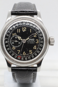 【ORIS】 AUTOMATIC27JEWELS 7463B スモセコ文字盤裏蓋スケルトンALL STAINLESSSTEELマルチファンクション中古品時計未使用牛革ベルト装着 