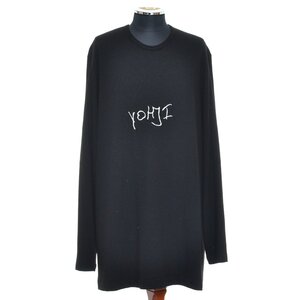 ◆459942 Yohji Yamamoto POUR HOMME ヨウジヤマモト プールオム ◆丸首ウール天竺カットソー HK-T44-174 サイズ3 ロゴ刺繍 メンズ