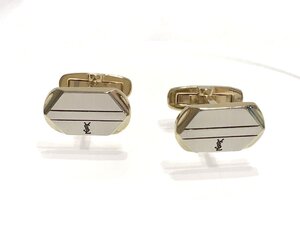 ■【YS-1】イヴ サンローラン カフス ■ GP ゴールド系 × シルバー系 1cm×1.7cm 【同梱可能商品】■D