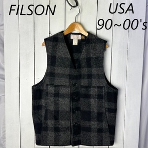 USA古着 90s～00s USA製 FILSON チェックウールマッキノーベスト 40 グレー フィルソン オールド アメリカ古着 秋冬春 M～L ●94