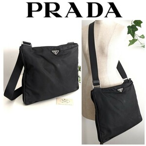 PRADA ナイロン レザー 斜め掛け 肩掛け ショルダーバッグ 軽量 トートバッグ 鞄 サコッシュ ボディバッグ 黒 ブラック レディース メンズ