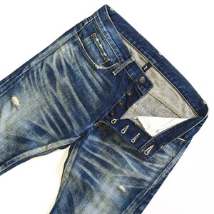 glamb グラム クラッシュ ダメージ加工 ボタンフライ デニム ジーンズ ジーパン Gパン DENIM ユーズド加工 赤耳 セルビッチ セルヴィッジ