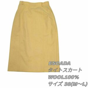 【最終値下げ】250 ESCADA エスカーダ ひざ丈 タイトスカート イエロー サイズ38 M～Lサイズ スリット入り 古着 レディース 