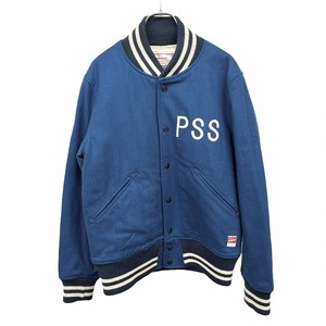 【新品/訳アリ】AZUL by moussy メルトン系 ブルゾン アワードジャケット ドットボタン 薄手の中綿 長袖 毛×レーヨン M ブルー メンズ