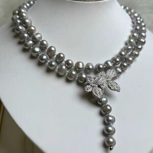 蝶々本真珠ネックレス9mm 85cm ネックレス necklace pearl jewelry パール ナチュラルグレー