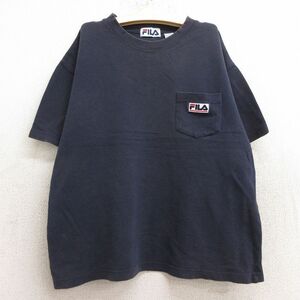 【30%OFF】古着 フィラ FILA 半袖 ビンテージ Tシャツ キッズ ボーイズ 子供服 90s ワンポイントロゴ 胸ポケット付き 鹿の子 コットン 3OF