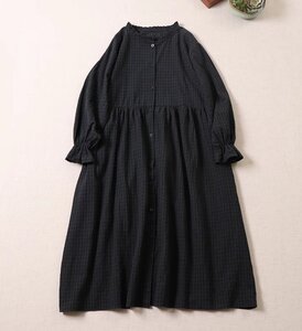 * 2XL ★: ♪ 秋のチュニックワンピマドラスチェック★新品★大きいサイズ★ナチュラル系ゆったりロング丈ワンピ