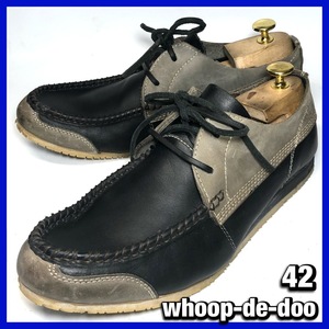 whoop-de-doo 42 約27cm メンズ 黒 ブラック デッキシューズ フープディドゥ 革靴 レザー シューズ 本革 中古*管理GAJ0142