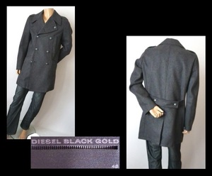 【004-51】DIESEL BLACK GOLDディーゼル★チャコールグレーウールW仕様コート/大きいサイズ48