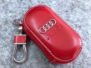 ★アウディ AUDI★レッド★スマートキーケース 車用 PUレザー 男女兼用 収納 ラウンドファスナー キーホルダー キーカバー 軽量