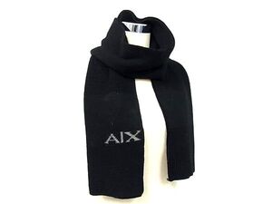 ■美品■ ARMANI EXCHANGE アルマーニエクスチェンジ ウール100％ マフラー ストール 防寒具 ブラック系×グレー系 DG6700