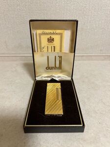 1円スタート　dunhill ダンヒル　ライター　ゴールドカラー　着火確認済み　ガスライター　ローラーライター　箱付き　 喫煙具