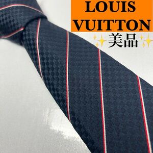 LOUIS VUITTON ルイヴィトン 現行 美品 ネクタイ　マイクロダミエ ストライプ ハイブランド ワンポイント LV