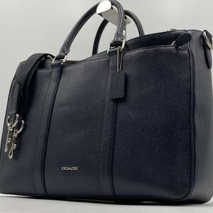 【極美品 / 希少】コーチ COACH メトロポリタン2way ビジネスバッグ ブリーフケース A4 PC レザー 本革 メンズ ネイビー 紺 大容量