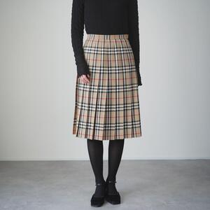 Burberry バーバリー プリーツスカート タータンチェック ミモレ ウールギャバ 裏地あり キュプラ vintage 90s 6号 レディースMサイズ相当