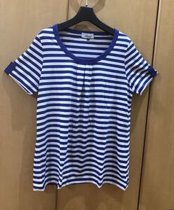 新品★ amical ゆったりチュニック 半袖Tシャツ L ボーダーブルー&白