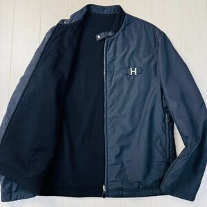 美品/50 XL相当★エルメス/HERMES カシミヤ100％ リバーシブル ジャケット 中綿 ブルゾン ライダース Hロゴプレート アウター メンズ 黒