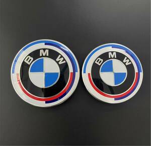 BMWエンブレム BMW カーボン　ボンネットエンブレム82mm 2点セット 50周年限定