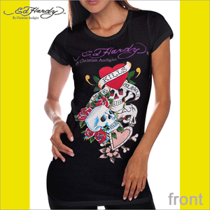 Ed Hardy エドハーディー レディース　トリプル　スカル　プラチナム　ラインストーン Tシャツ 黒　XS